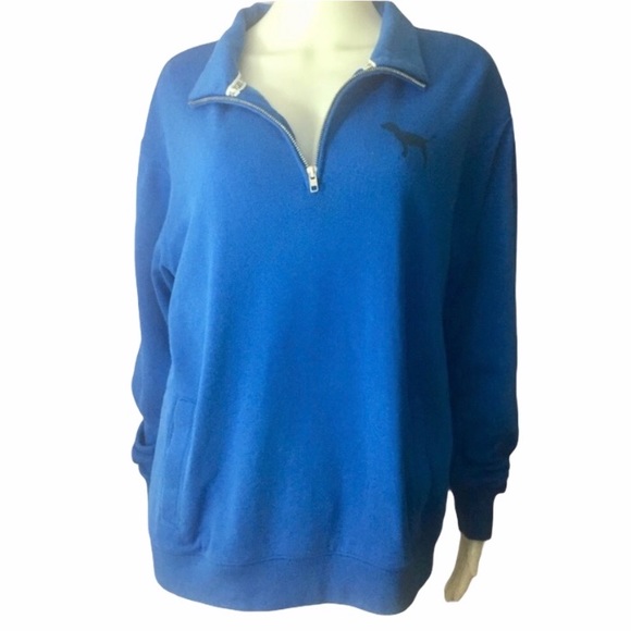 Blue Victoria's Secret Pink Zip Pullover Sz Medium - Picture 2 of 7
